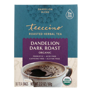 Teeccino Organic Herbal Coffee - Dandelion Dark Roast - 10 Bags - Case Of 6 - Maras Green