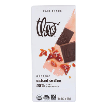 Theo Chocolate Salted Toffee - 55 Percent Dark Chocolate - Case Of 12 - 3 Oz. - Maras Green