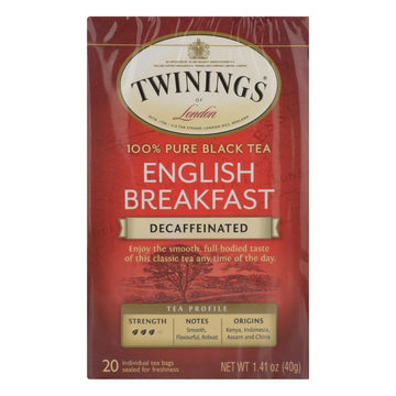 Twinings Tea Breakfast Tea - English Decaffeinated - Case Of 6 - 20 Bags - Maras Green