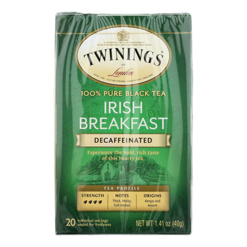 Twinings Tea Breakfast Tea - Irish Decaf - Case Of 6 - 20 Bags - Maras Green