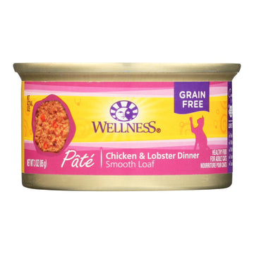 Wellness Pet Products Cat Food - Chicken And Lobster - Case Of 24 - 3 Oz. - Maras Green