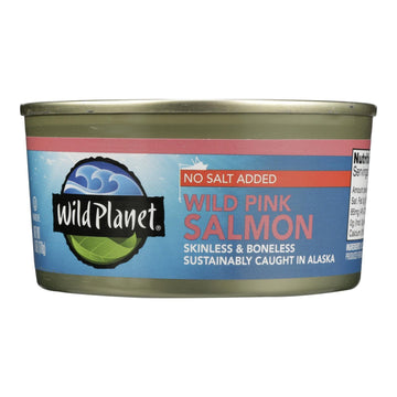 Wild Planet Wild Alaskan Pink Salmon - No Salt Added - Case Of 12 - 6 Oz. - Maras Green