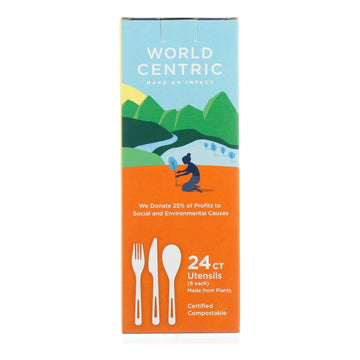 World Centric Assorted Corn Starch Flatware - Case Of 12 - 24 Count - Maras Green