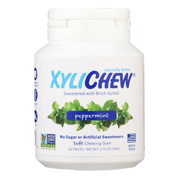 Xylichew Chewing Gum - Sugar Free Peppermint - 60 Piece Jar - Case Of 4 - Maras Green
