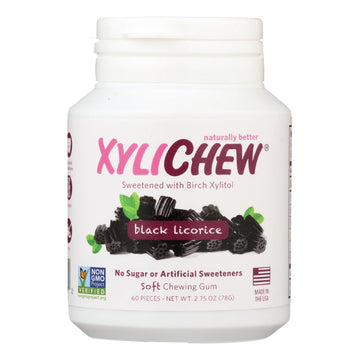 Xylichew Gum - Black Licorice - Jar - 60 Pieces - 1 Case - Maras Green
