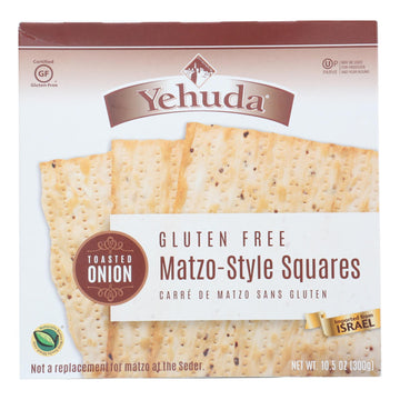Yehuda Matzo Squares - Toasted Onion - Gluten Free - Case Of 12 - 10.5 Oz - Maras Green