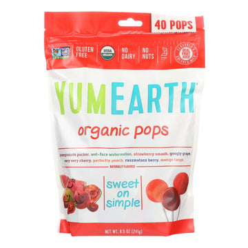 Yummy Earth Organics Lollipops - Organic Pops - 40 Plus - Assorted - 8.5 Oz - Case Of 12 - Maras Green