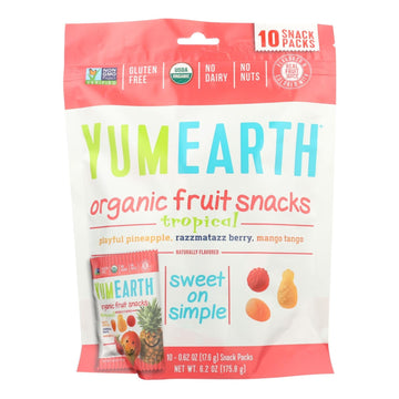 Yummyearth Organic Tropical Fruit Snacks - Case Of 12 - 6.2 Oz - Maras Green
